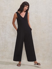 Ro&Zo Black Petite Jersey V-Neck Jumpsuit - Image 1 of 5