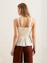 Ro&Zo Cream 100% Cotton Ruched Peplum Top - Image 2 of 3