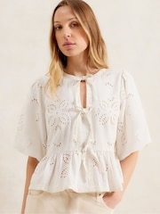 Ro&Zo White Broderie Tie Front Blouse - Image 4 of 4
