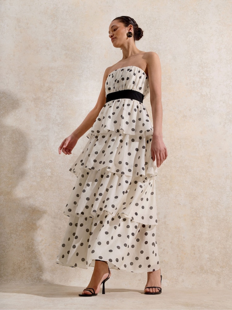 Ro&Zo Black Claudia And Spot Print Tiered Dress - Image 1 of 5