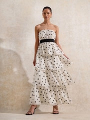 Ro&Zo Black Claudia And Spot Print Tiered Dress - Image 2 of 5