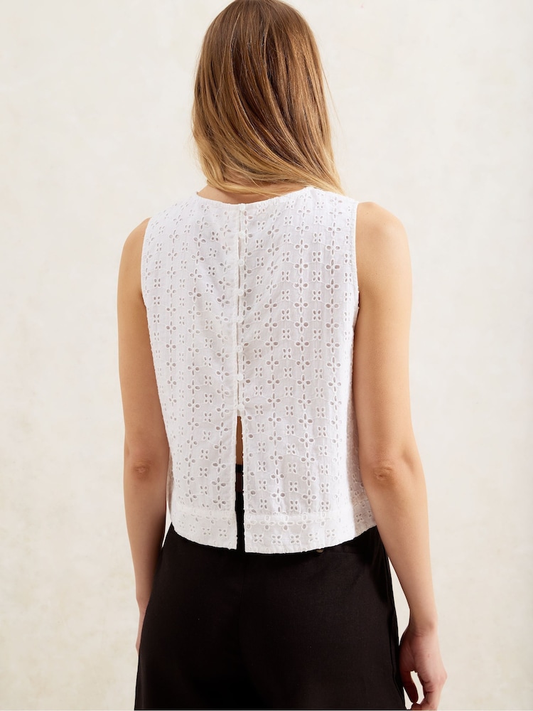 Ro&Zo White Broderie Shell 100% Cotton Top - Image 5 of 5