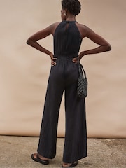 Ro&Zo Black Shirred Waist Cheesecloth 100% Cotton Jumpsuit - Image 4 of 4