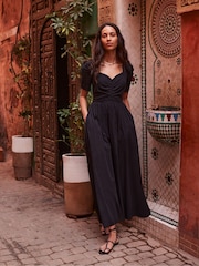Ro&Zo Black Sweetheart Neck Midi Dress - Image 1 of 4