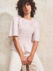Ro&Zo Pink Stripe Shirred Top - Image 2 of 5