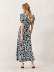 Ro&Zo Black Ground Ditsy Print Shirred Cuff Midi Dress - Image 3 of 3