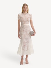 Self-Portrait Cream Tuelle Lace Midi Dress - Image 1 of 6