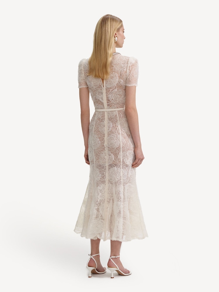Self-Portrait Cream Tuelle Lace Midi Dress - Image 2 of 6
