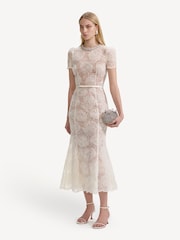 Self-Portrait Cream Tuelle Lace Midi Dress - Image 4 of 6