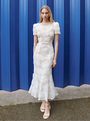 Self-Portrait Cream Tuelle Lace Midi Dress - Image 5 of 6