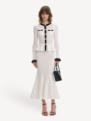 Self-Portrait White Pointelle Knit Contrast Midi Dress - Image 1 of 7
