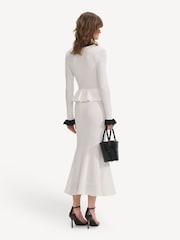 Self-Portrait White Pointelle Knit Contrast Midi Dress - Image 2 of 7