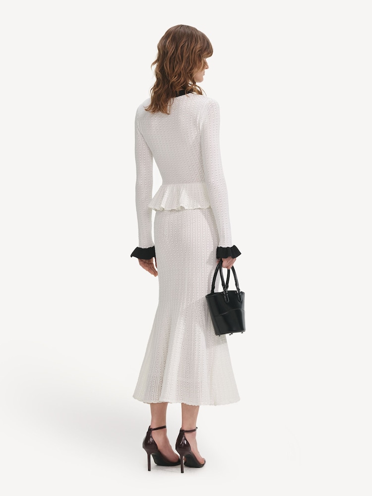 Self-Portrait White Pointelle Knit Contrast Midi Dress - Image 2 of 7 Self-Portrait White Pointelle Knit Contrast Midi Dress - Image 2 of 7