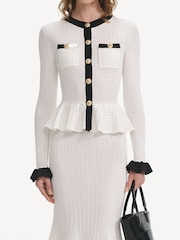 Self-Portrait White Pointelle Knit Contrast Midi Dress - Image 3 of 7