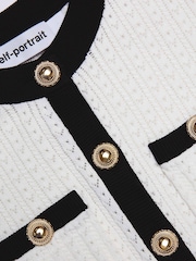 Self-Portrait White Pointelle Knit Contrast Midi Dress - Image 7 of 7
