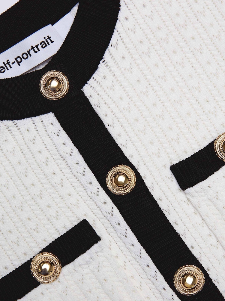 Self-Portrait White Pointelle Knit Contrast Midi Dress - Image 7 of 7