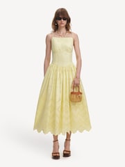 Self-Portrait Yellow Cotton Broderie Midi Dress - Image 1 of 5