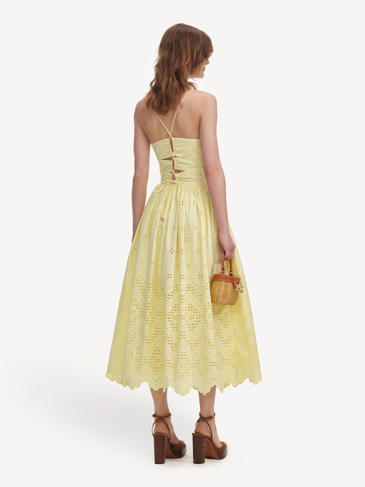 Self-Portrait Yellow Cotton Broderie Midi Dress - Image 2 of 5