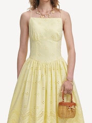Self-Portrait Yellow Cotton Broderie Midi Dress - Image 3 of 5