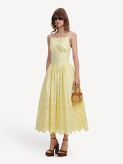 Self-Portrait Yellow Cotton Broderie Midi Dress - Image 4 of 5
