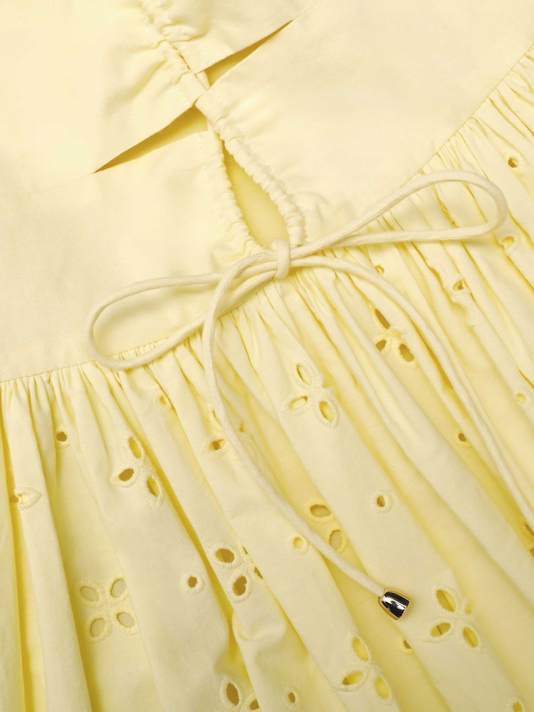 Self-Portrait Yellow Cotton Broderie Midi Dress - Image 5 of 5