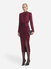 Self-Portrait Red Bordeaux Satin Midi Dress - Image 1 of 4