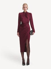 Self-Portrait Red Bordeaux Satin Midi Dress - Image 3 of 4