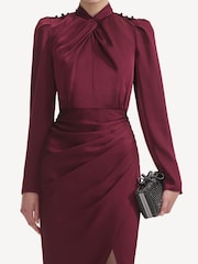 Self-Portrait Red Bordeaux Satin Midi Dress - Image 4 of 4