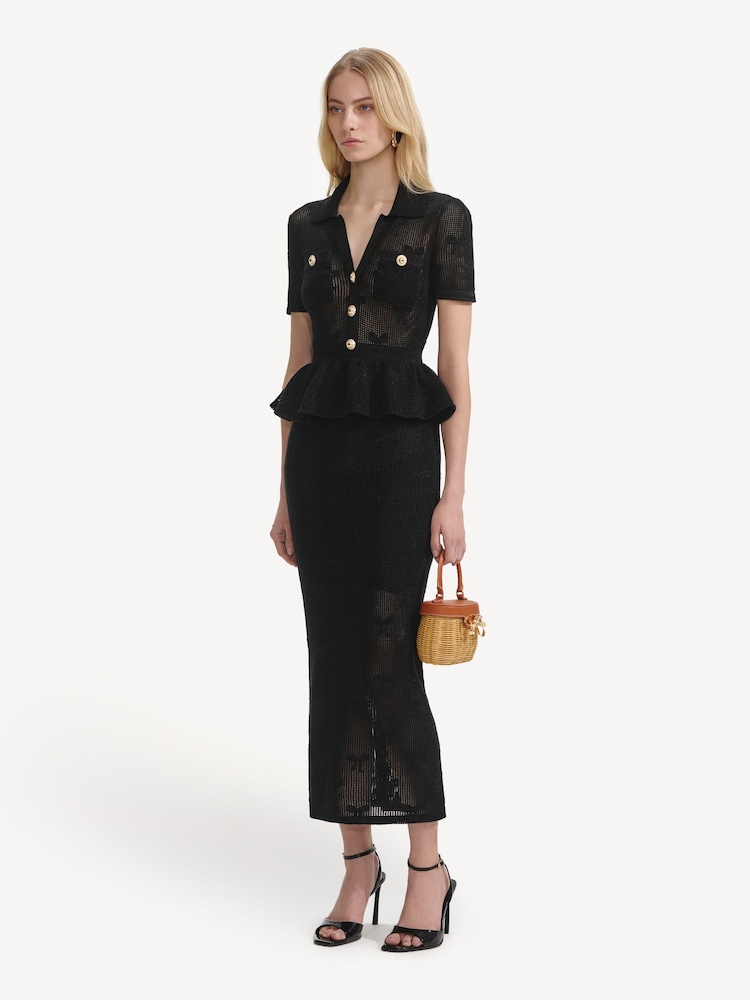 Self-Portrait Black Bow Crochet Midi Dress - Image 1 of 6