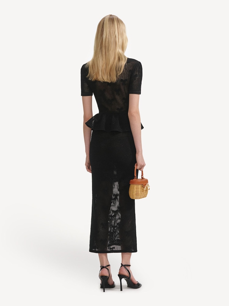 Self-Portrait Black Bow Crochet Midi Dress - Image 2 of 6
