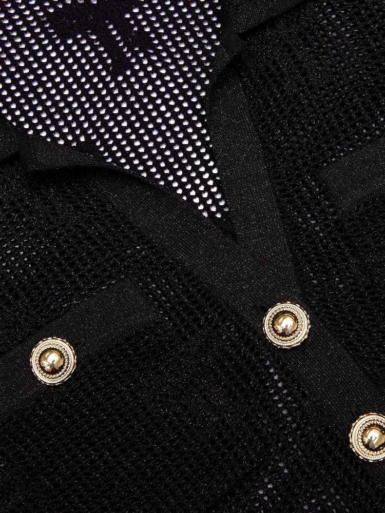Self-Portrait Black Bow Crochet Midi Dress - Image 6 of 6