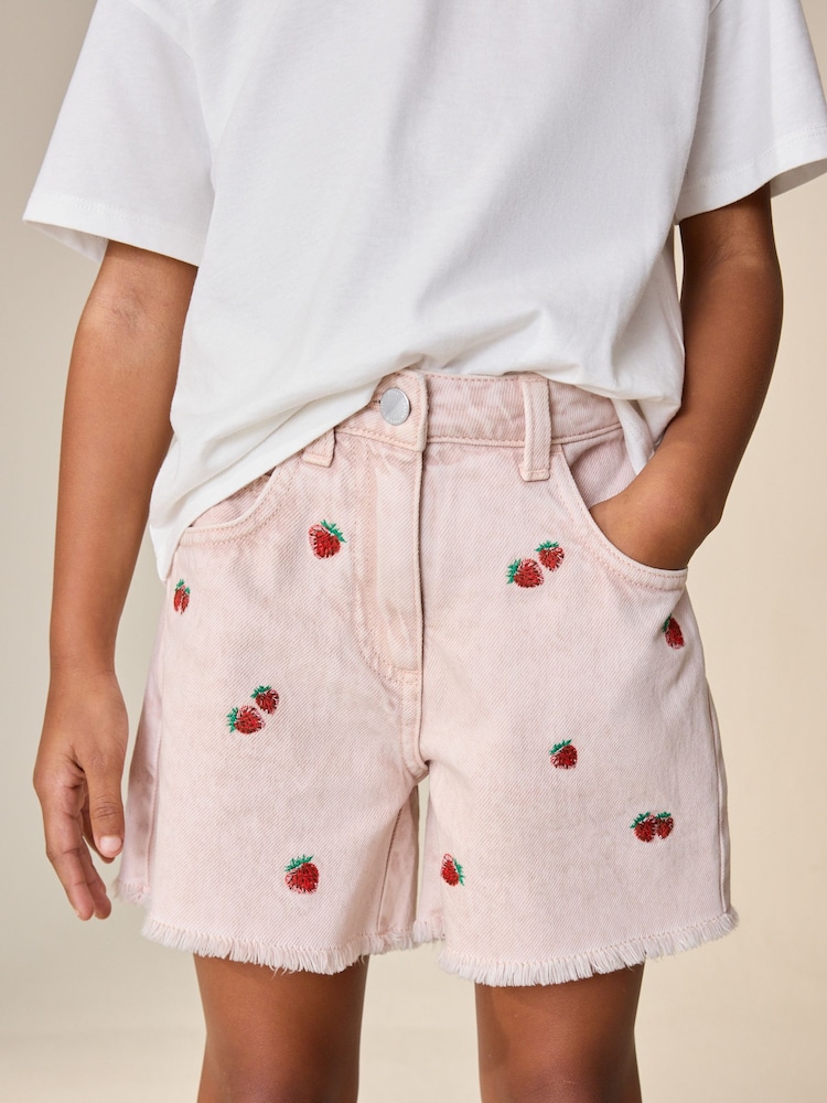 وردي فراولة - Embroidered Bermuda Shorts (3-16yrs) - صورة 1 من 3