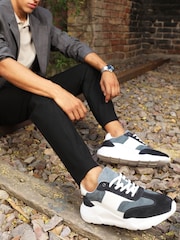 Off The Hook Blue Collins Casual Lace-Up Leather Trainers - Image 3 of 10