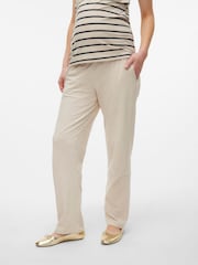 Mamalicious White Maternity Jersey Lightweight Casual 100% Organic Cotton Trousers - Image 1 of 4