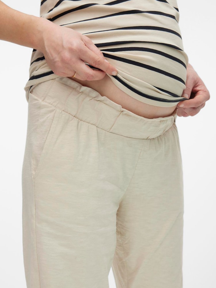 Mamalicious White Maternity Jersey Lightweight Casual 100% Organic Cotton Trousers - Image 4 of 4