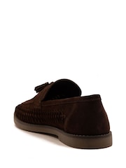 Off The Hook Tiger Tassel Suede Leather Slip-On Loafers with Woven Detail - Imagen 3 de 6