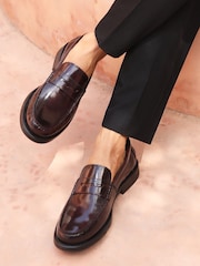 Off The Hook Red Monro Leather Penny Loafers Slip-On Shoes - Image 1 of 10