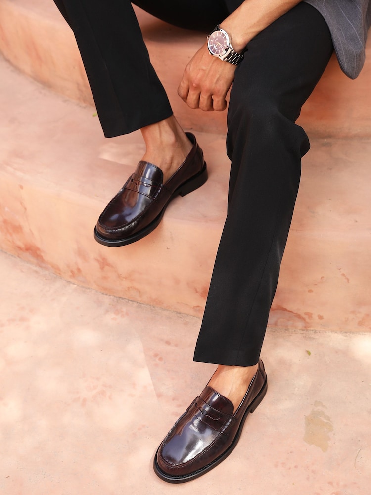 Off The Hook Red Monro Leather Penny Loafers Slip-On Shoes - Image 2 of 10