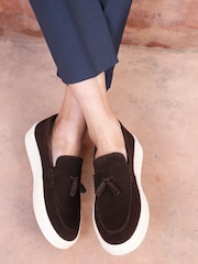 Off The Hook Brown Rory Suede Tassel Loafers with Flat Sole - Image 1 of 10