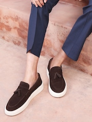 Off The Hook Brown Rory Suede Tassel Loafers with Flat Sole - Image 2 of 10
