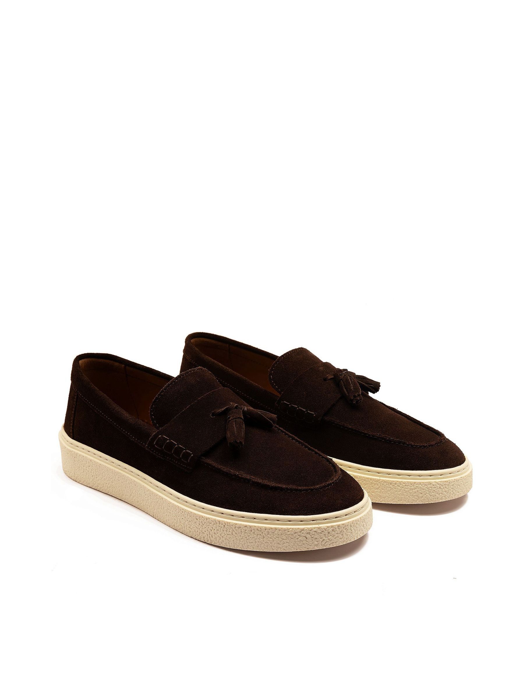 Buy Off The Hook Brown Rory Suede Tassel Loafers with Flat Sole