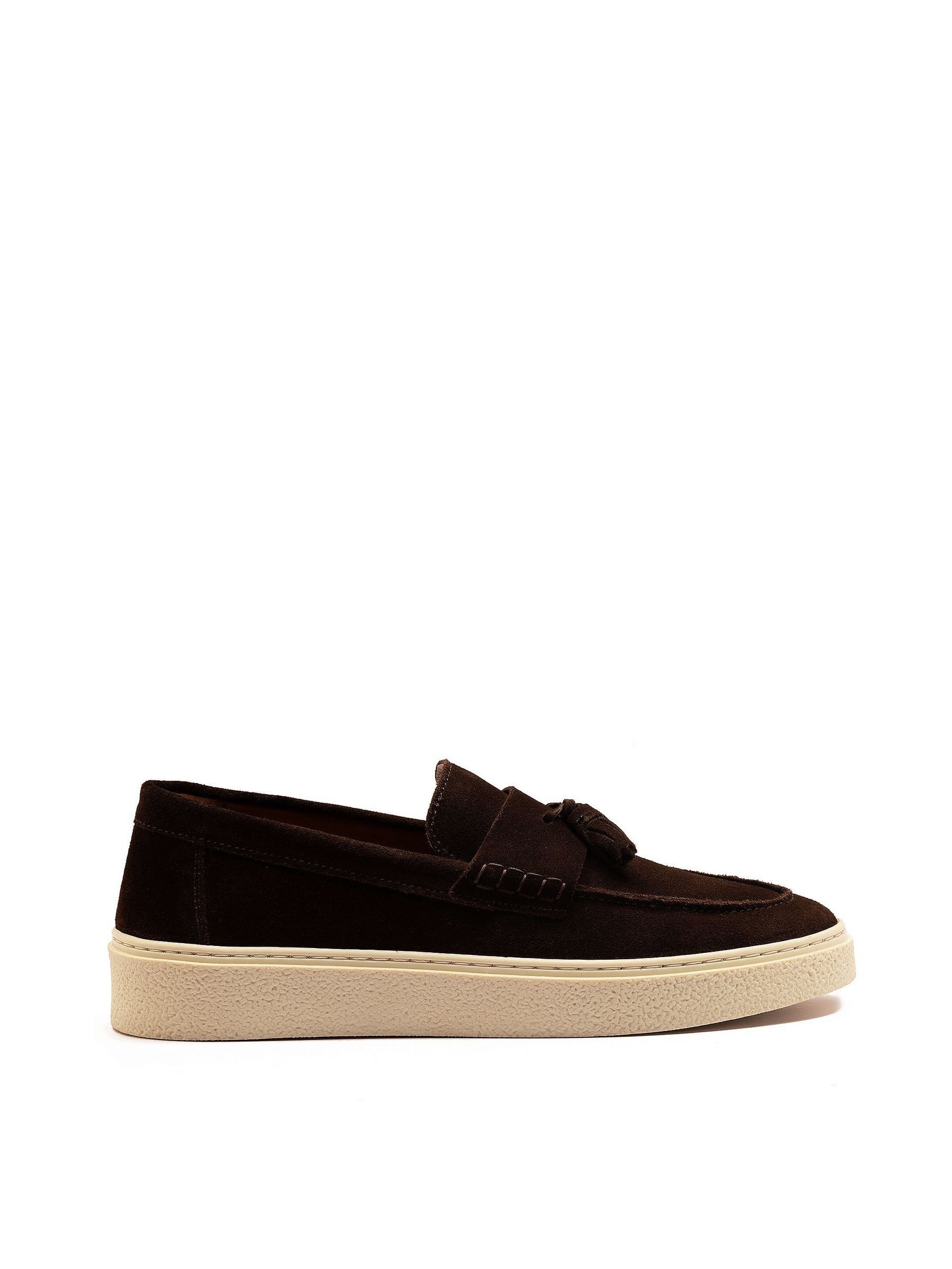 Buy Off The Hook Brown Rory Suede Tassel Loafers with Flat Sole
