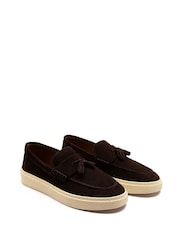 Off The Hook Brown Rory Suede Tassel Loafers with Flat Sole - Image 5 of 10