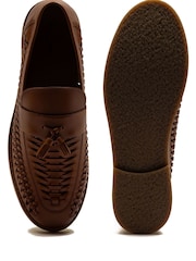Off The Hook Brown Tiger Tassel Leather Slip-On Loafers with Woven Detail - Image 10 of 10