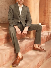 Off The Hook Brown Tiger Tassel Leather Slip-On Loafers with Woven Detail - Image 2 of 10