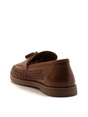 Off The Hook Brown Tiger Tassel Leather Slip-On Loafers with Woven Detail - Image 7 of 10