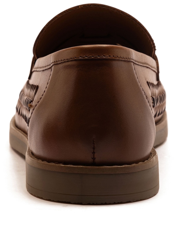 Off The Hook Dark Brown Tiger Tassel Suede Leather Slip-On Loafers with Woven Detail - Image 7 of 8