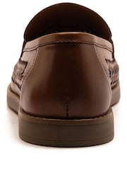 Off The Hook Brown Tiger Tassel Leather Slip-On Loafers with Woven Detail - Image 9 of 10