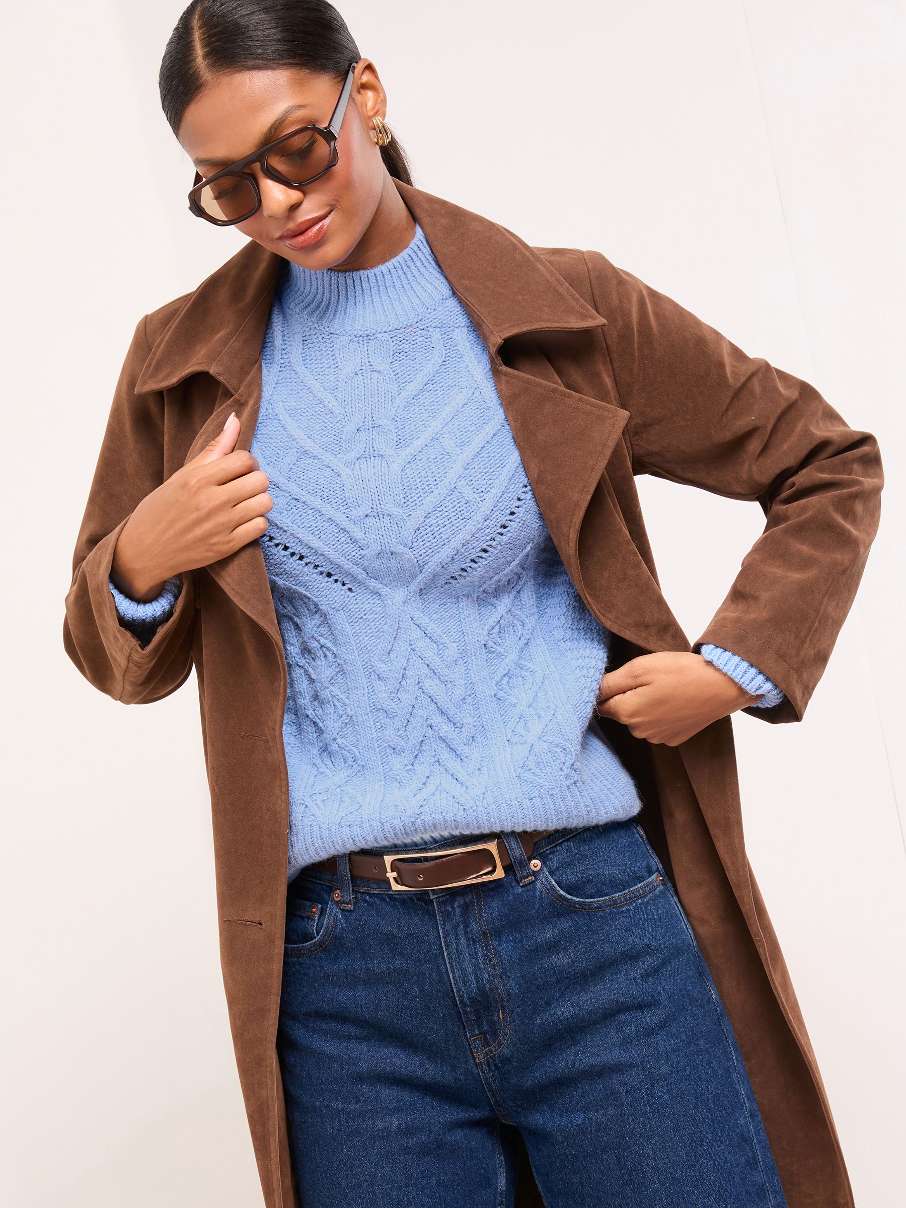Buy Lipsy Blue Cable Knit With Wool Crew Neck Long Sleeve Jumper