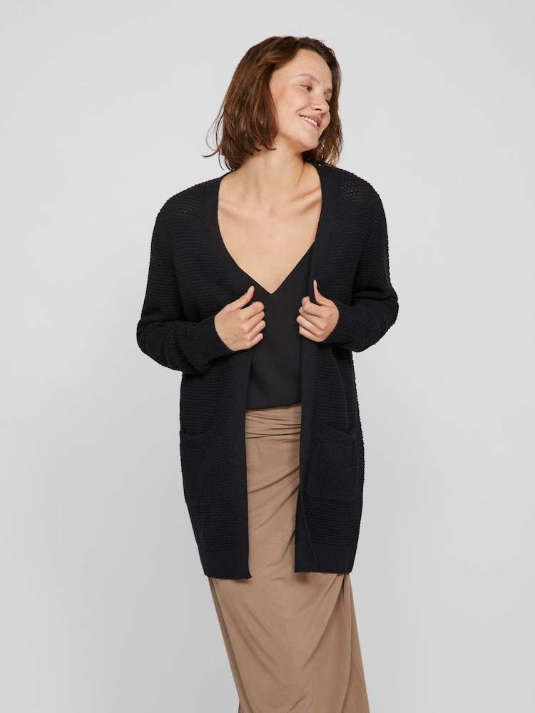 VILA Black Long 100% Cotton Cardigan - Image 1 of 6 VILA Black Long 100% Cotton Cardigan - Image 1 of 6